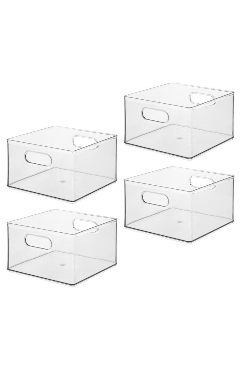 iDesign Plastic Storage Bin with Handles for Household Storage - Set of 4, Main, color, Clear