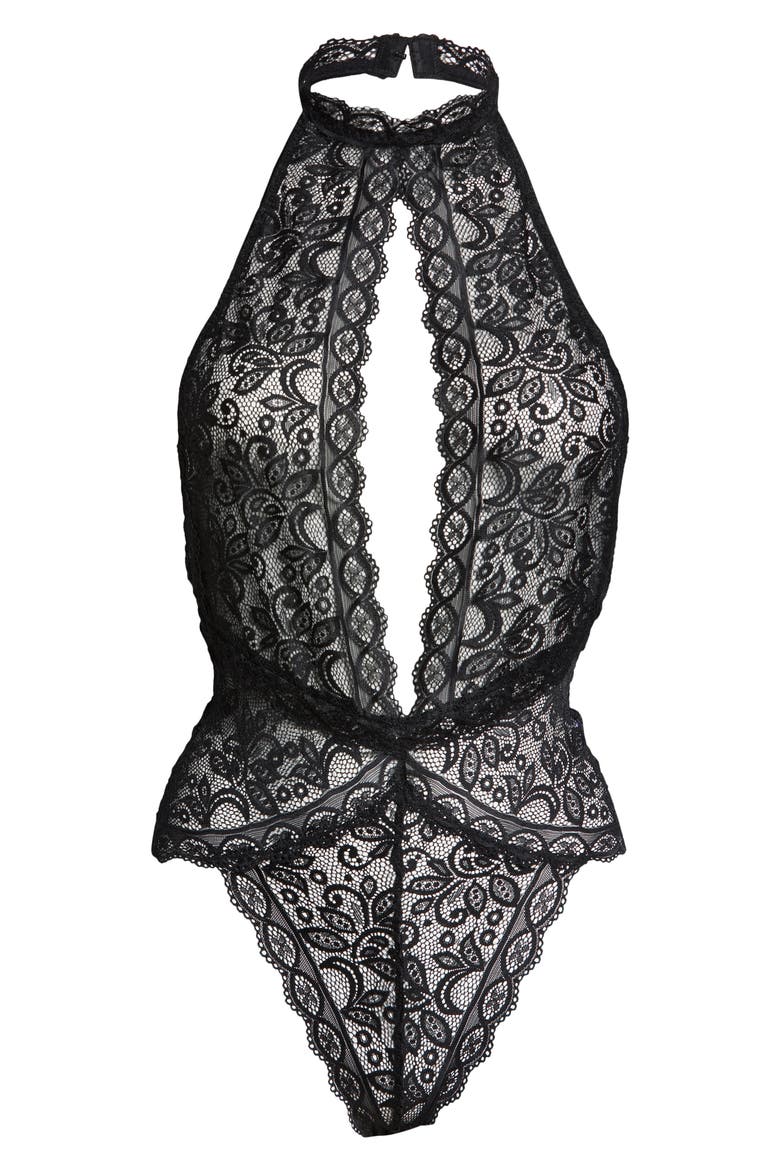 Collared Lace Teddy, Alternate, color, BLACK