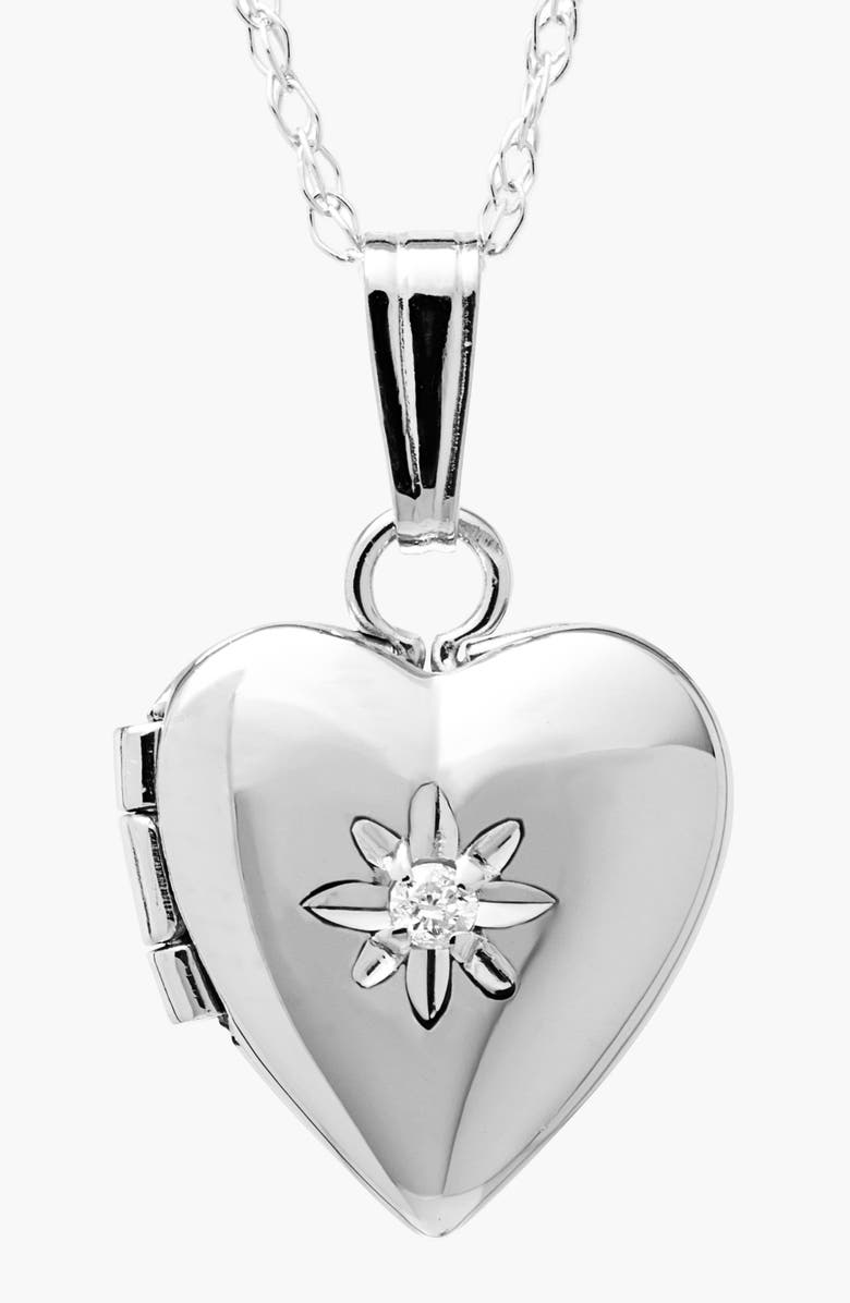 Mignonette 14k White Gold Heart Locket Necklace, Alternate, color,