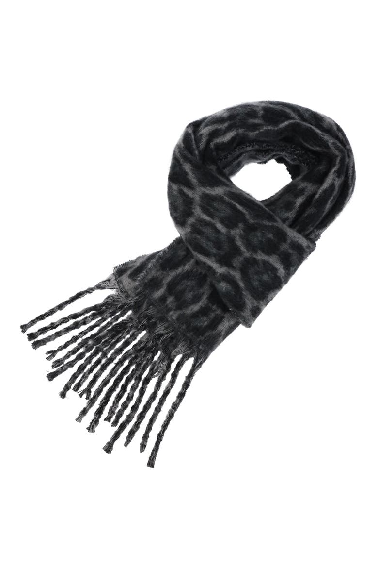 Brushed Woven Leopard Jacquard Scarf, Main, color, BLACK