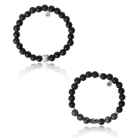 Black Lava Bead Bracelets, Set of Two