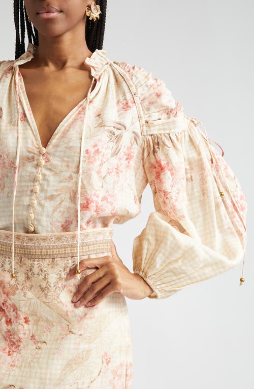 Zimmermann Illuminate Pleated Floral-print Linen And Silk-blend Blouse In Ivory Tropical