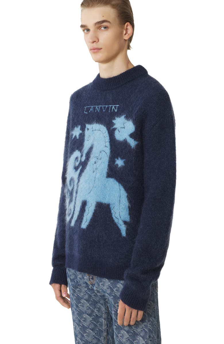Lanvin Blue Lunar Year Jacquard Mohair Sweater, Alternate, color, Navy Blue