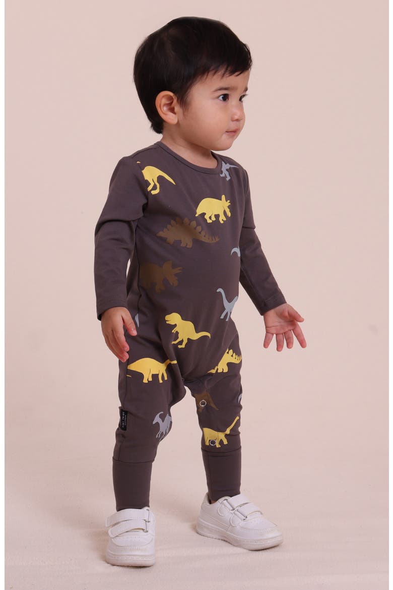 Dino Print Cotton Romper, Alternate, color, CHARCOAL