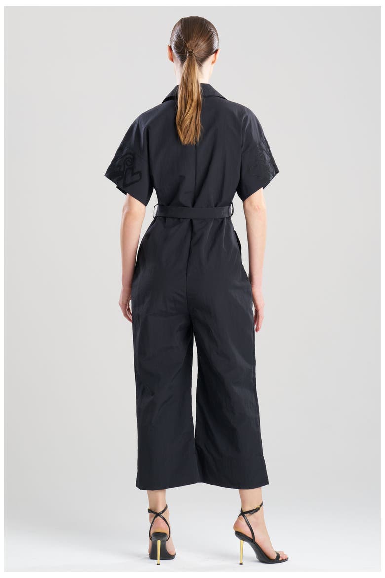 Solid Taffeta Jumpsuit with Embellishment, Alternate, color, BLACK