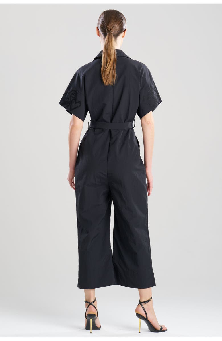 N Natori Solid Taffeta Jumpsuit with Embellishment, Alternate, color, Black