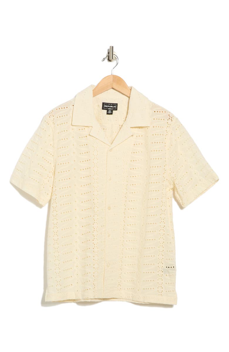 FOR THE REPUBLIC Open Stitch Camp Shirt, Alternate, color, Ivory