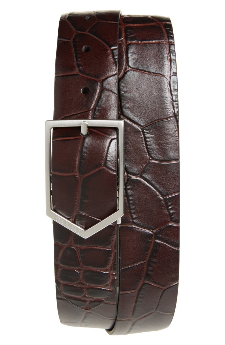 Canali Croc Embossed Leather Belt, Main, color, Brown