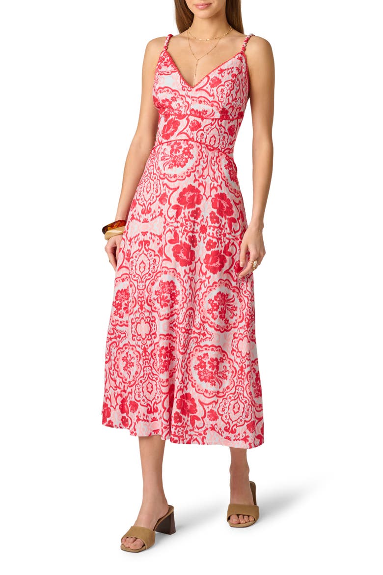 Paisley Floral V-Neck Dress, Main, color, RED/ BLUE