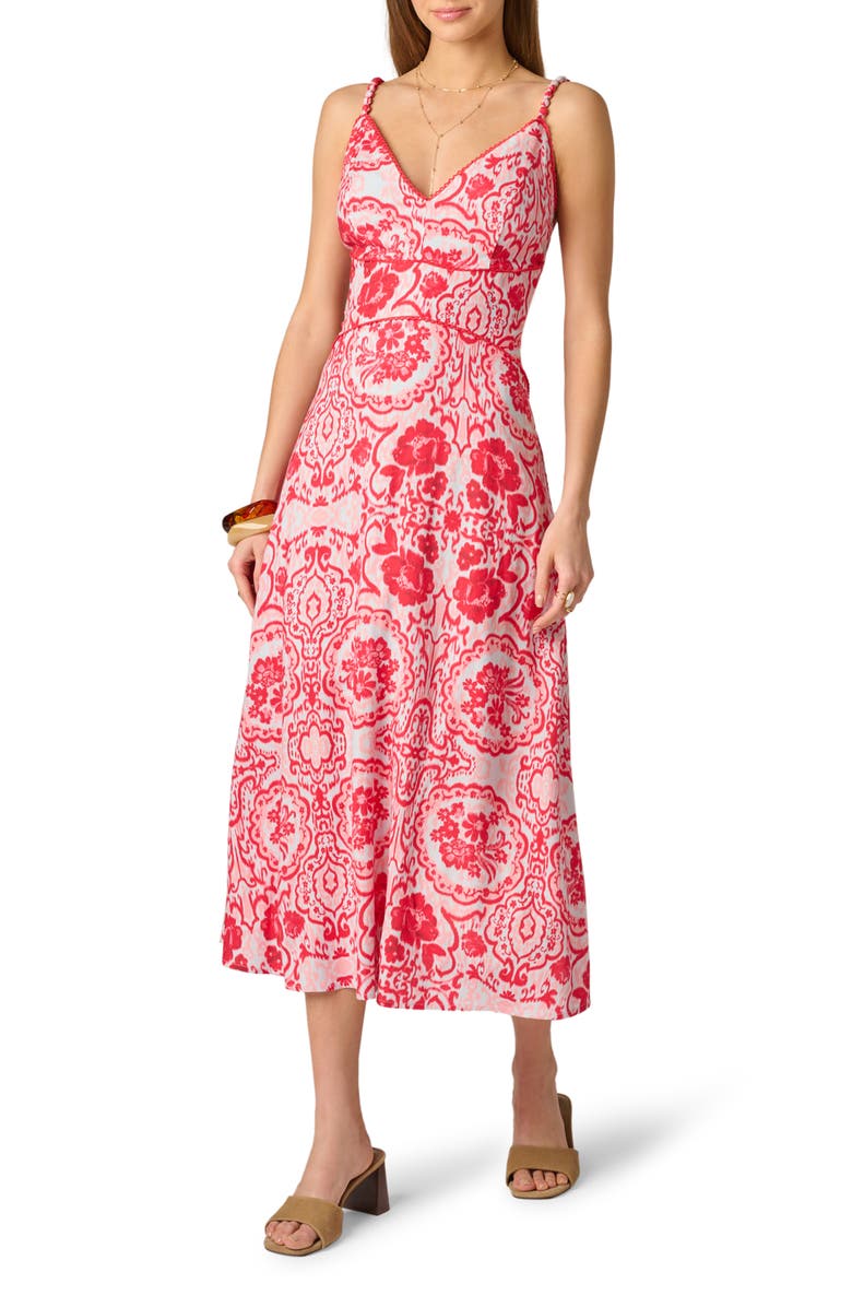 Adrianna Papell Paisley Floral V-Neck Dress, Main, color, Red/ Blue