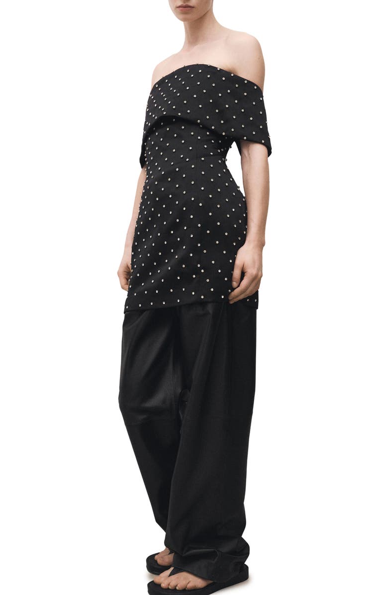 MANGO Rhinestone Off-the-Shoulder Minidress, Main, color, Black