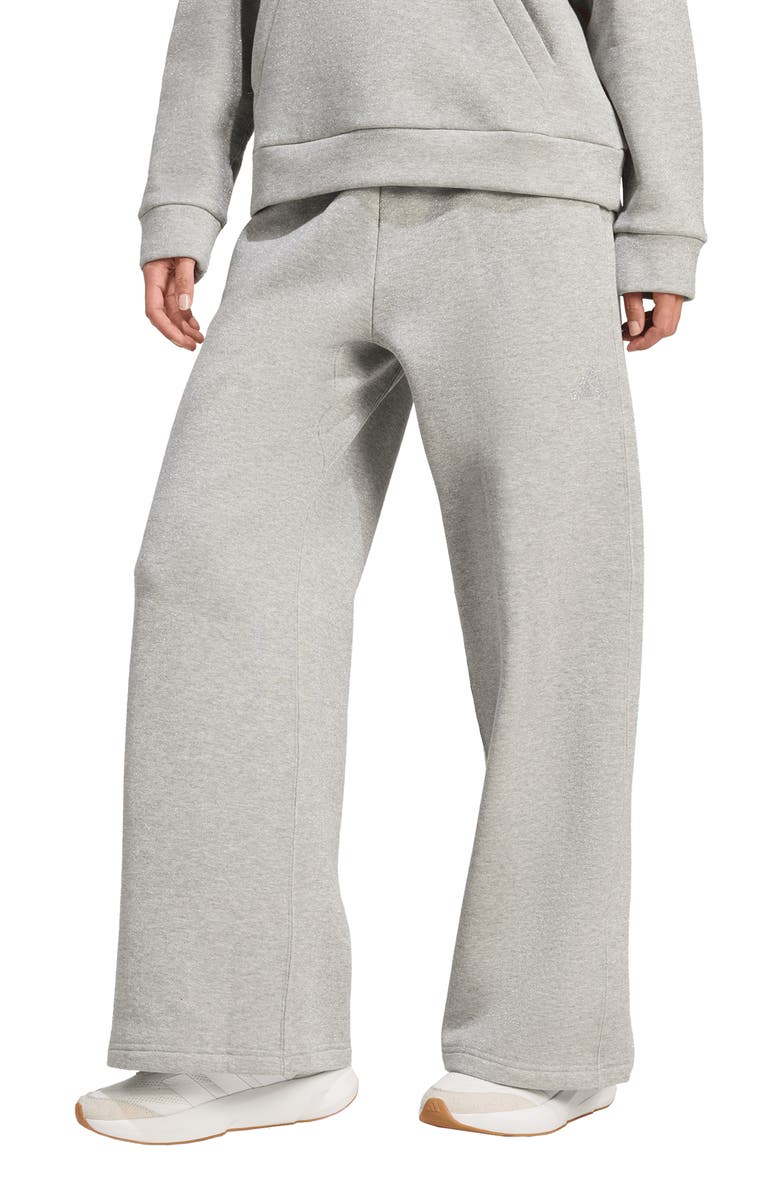adidas ALL SZN Holiday Glitter Fleece Loose Pants, Main, color, Medium Grey Heather