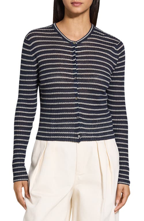 Theory Stripe Cropped Cardigan In Nocturne Navy