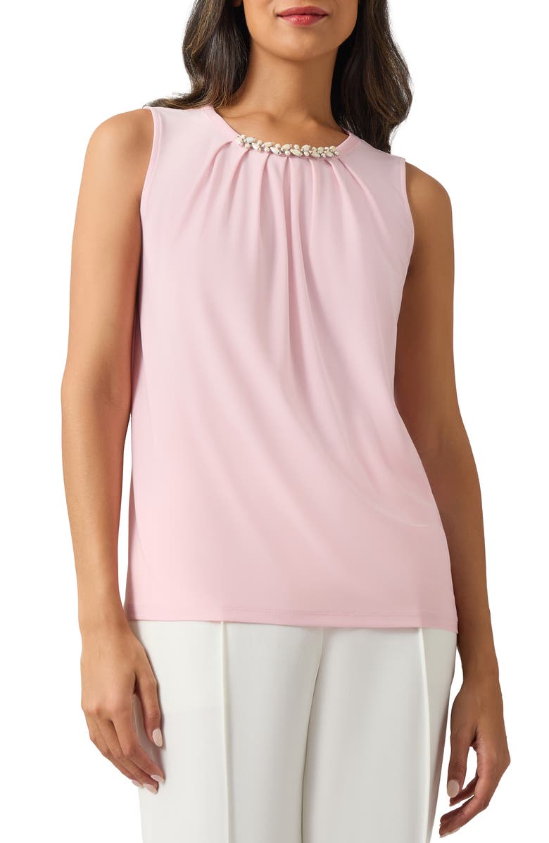 KASPER Jewel Neck Pleated Sleeveless Top, Main, color,