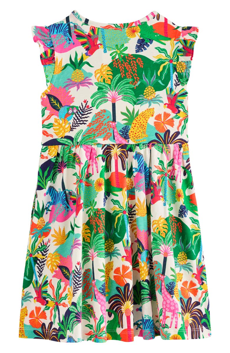 Mini Boden Kids' Jungle Print Frill Sleeve Cotton Jersey Dress, Alternate, color, 