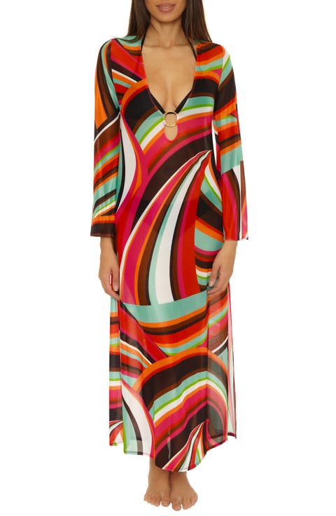 Swoop Long Sleeve Mesh Cover-Up Maxi Dress