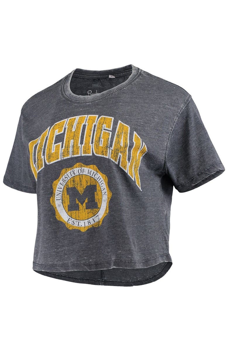 PRESSBOX Women's Pressbox Navy Michigan Wolverines Edith Vintage Burnout Crop T-Shirt, Alternate, color, 