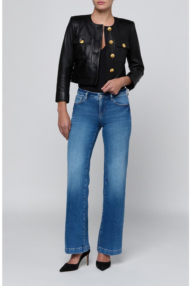 Deidra Collarless Leather Jacket, Alternate, color, BLACK