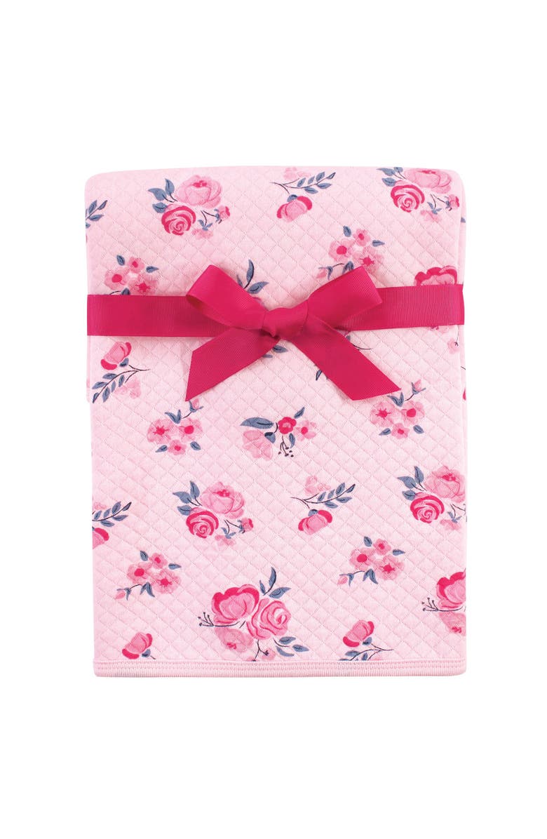 Hudson Baby Quilted Multi-Purpose Swaddle, Receiving, Stroller Blanket, Main, color, Pink Navy Floral 1-Pack