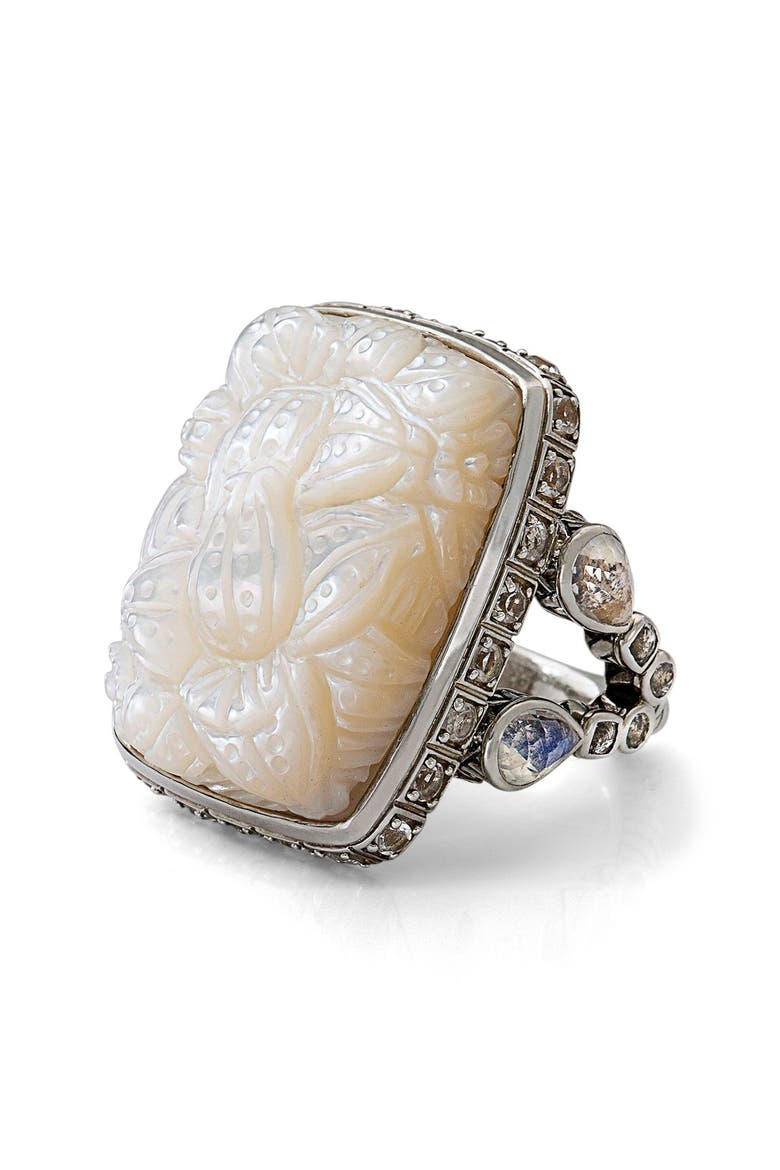 Carved Mother of Pearl Ring, Main, color, MOTHER OF PEARL/ SILVER