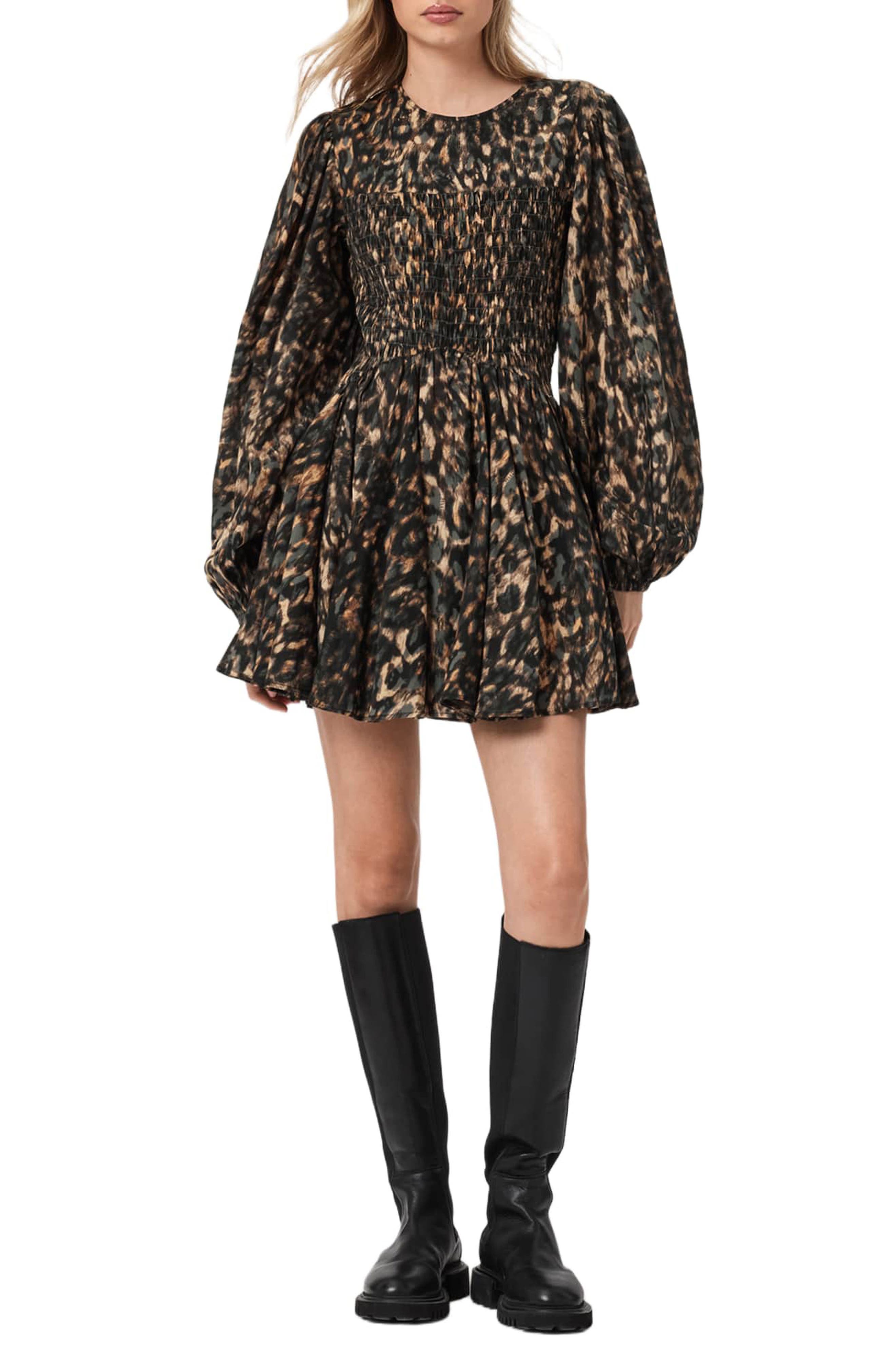 Chia Smock Bodice Long Sleeve Cotton Blend Minidress - image 3