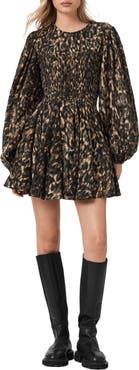 AllSaints Chia Smock Bodice Long Sleeve Cotton Blend Minidress