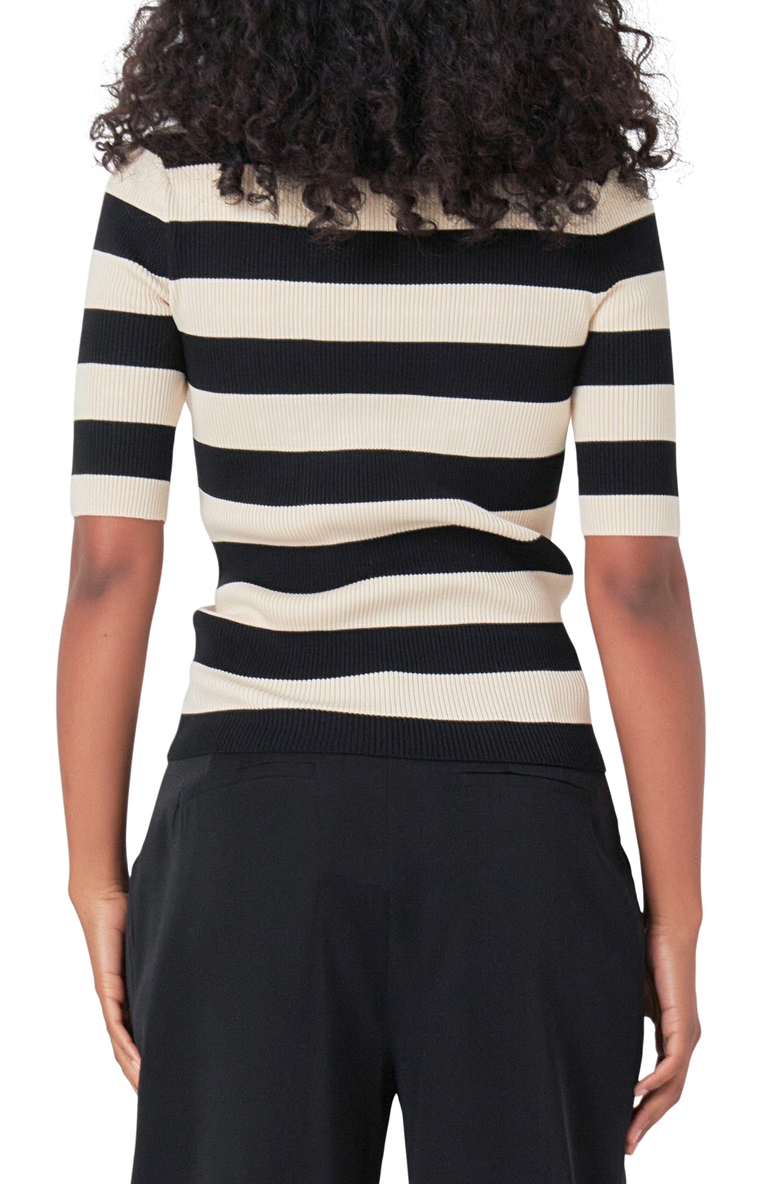 Stripe Short Sleeve Mock Neck Sweater - image 2