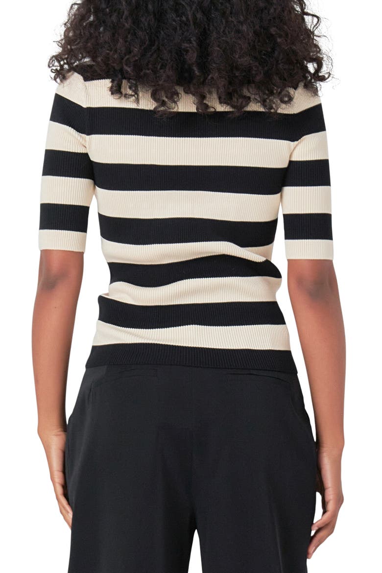 Stripe Short Sleeve Mock Neck Sweater, Alternate, color, BLACK/ NUDE
