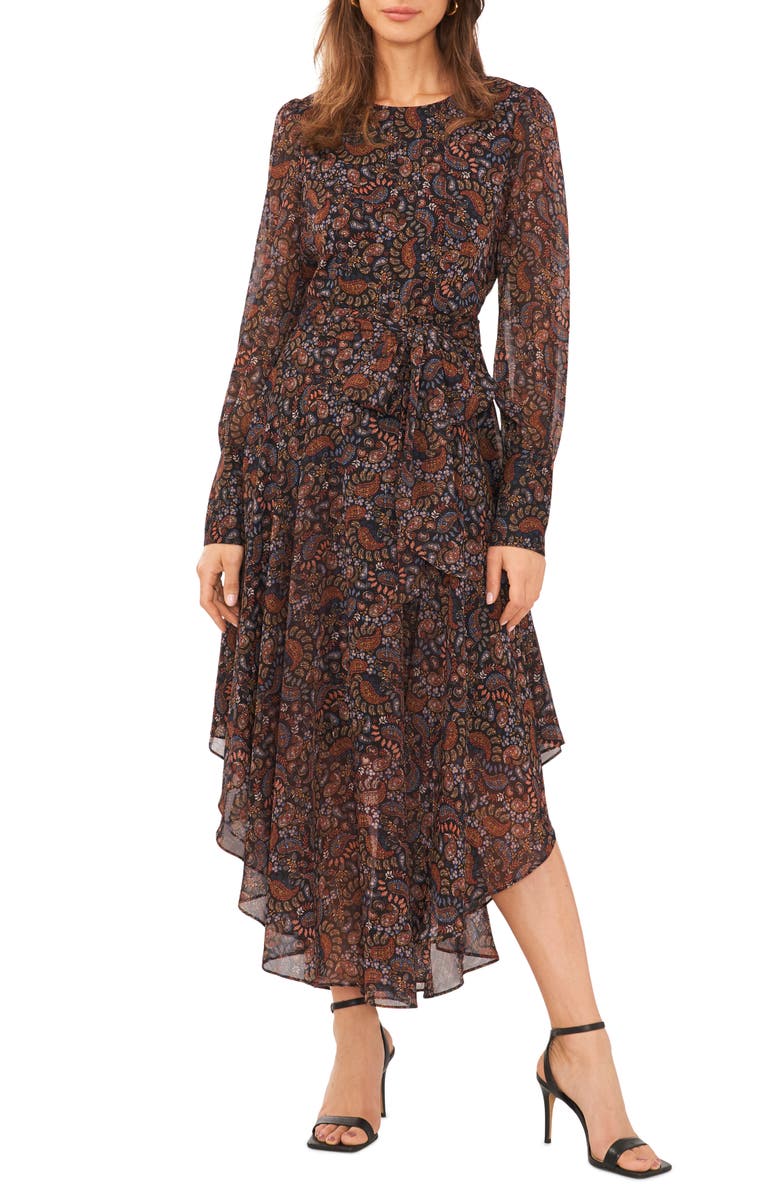 Halogen® Print Tie Waist Long Sleeve Maxi Dress | Nordstrom