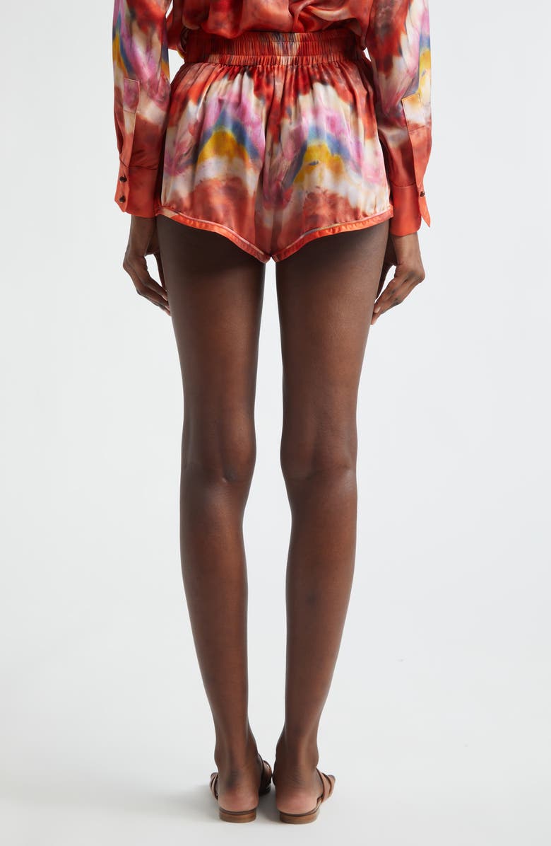 Zimmermann Kindred Spirit Alchemy Relaxed Silk Satin Shorts, Alternate, color, Ruby Tie Dye