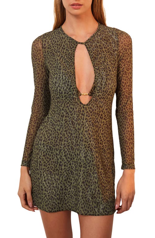 ViX Swimwear Rosewood Cleo Long Sleeve Cover-Up Dress in Olive Multi 