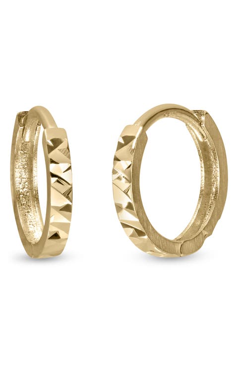 14K Gold Textured Huggie Hoop Earrings