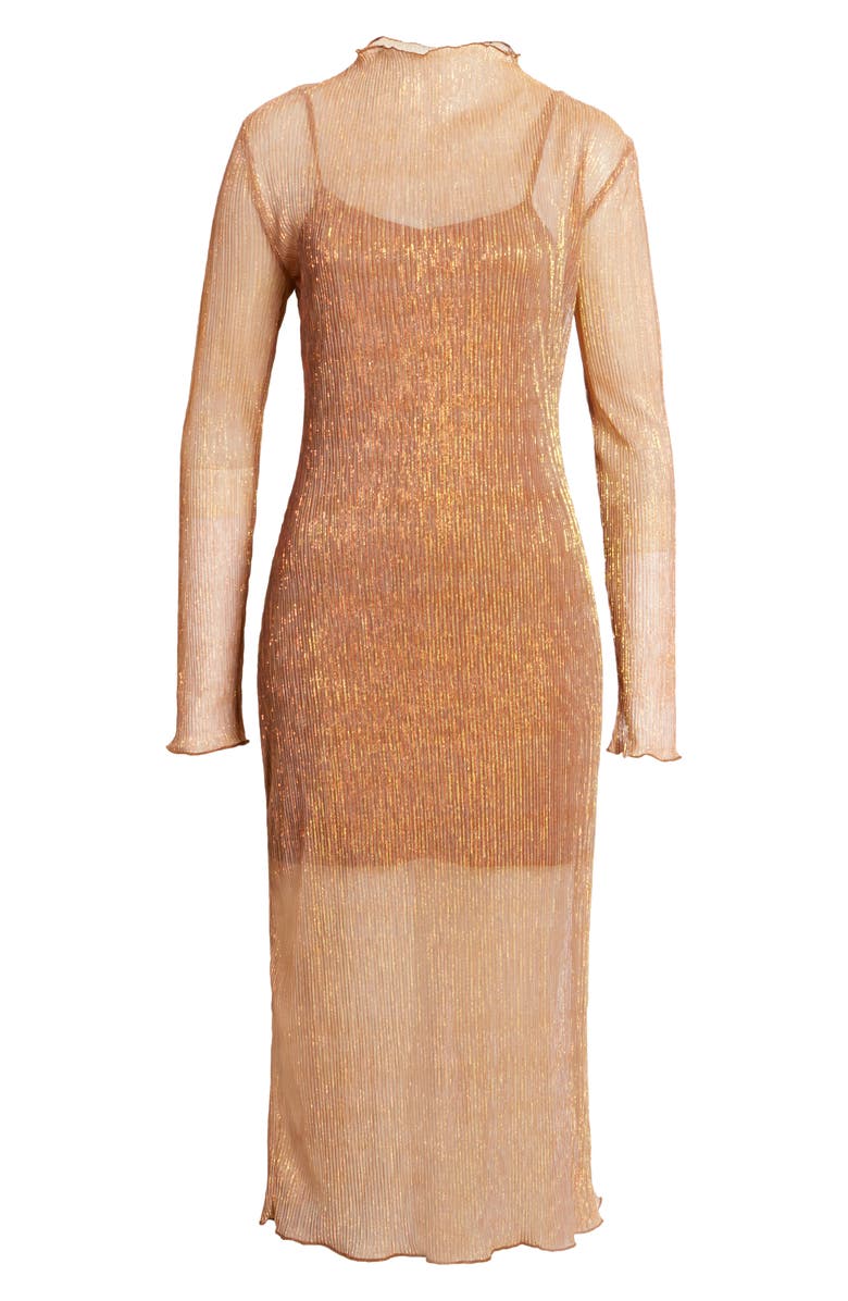 Leith Sheer Metallic Long Sleeve Midi Dress, Alternate, color,