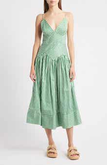 FARM Rio Stripe A-Line Midi Dress