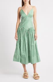 FARM Rio Stripe A-Line Midi Dress