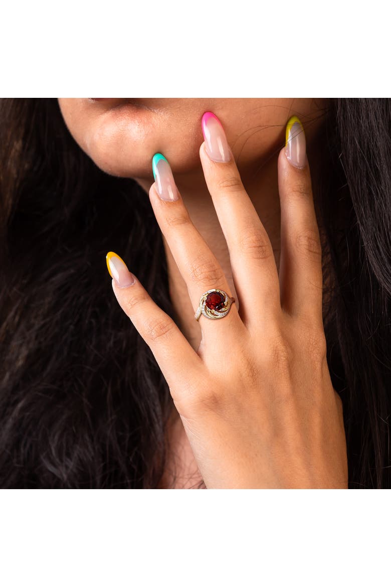 Garnet, White Topaz & Diamond Swirl Ring, Alternate, color, Garnet