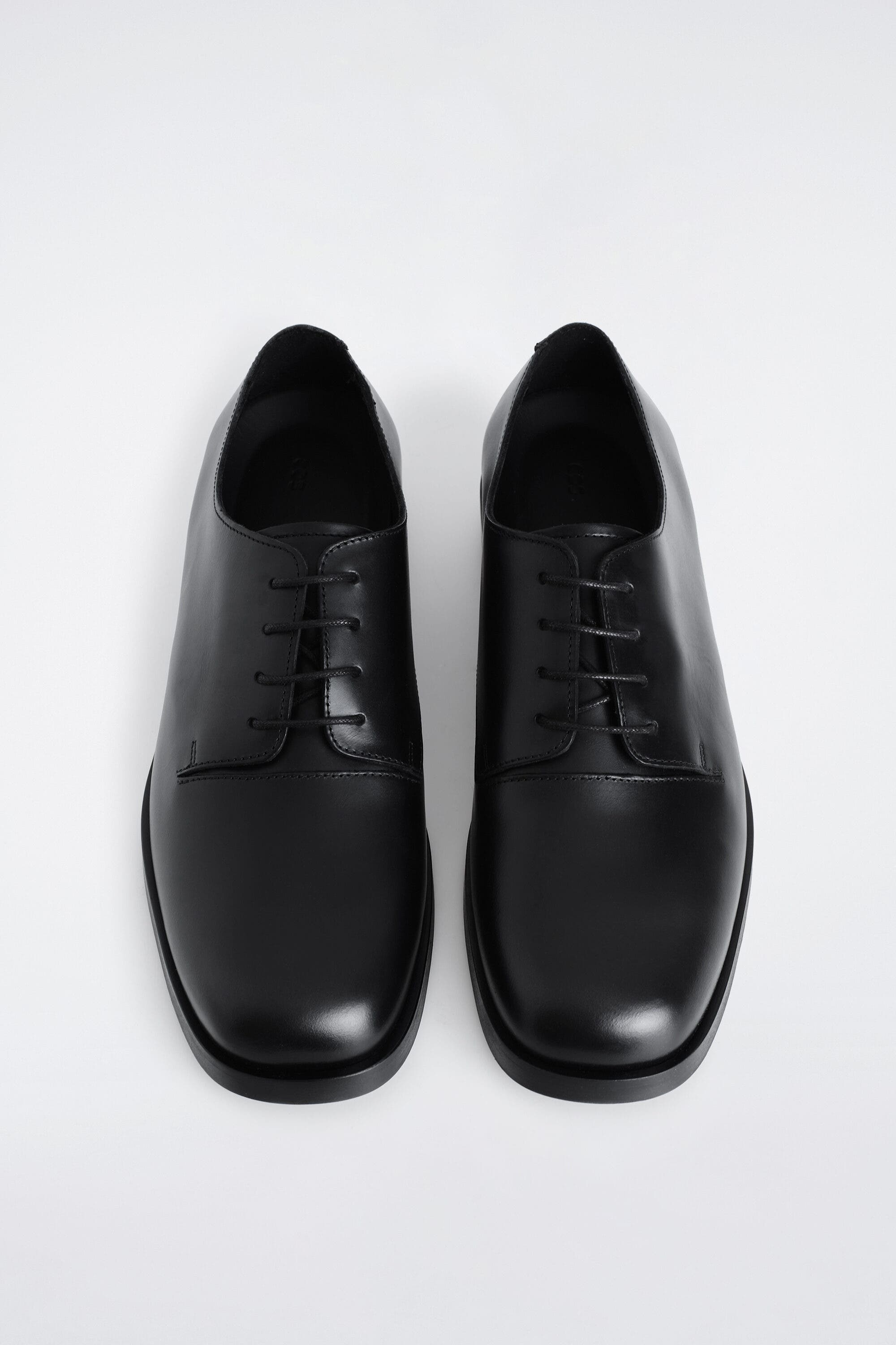 Square-Toe Leather Derby Shoes, Alternate, color, BLACK