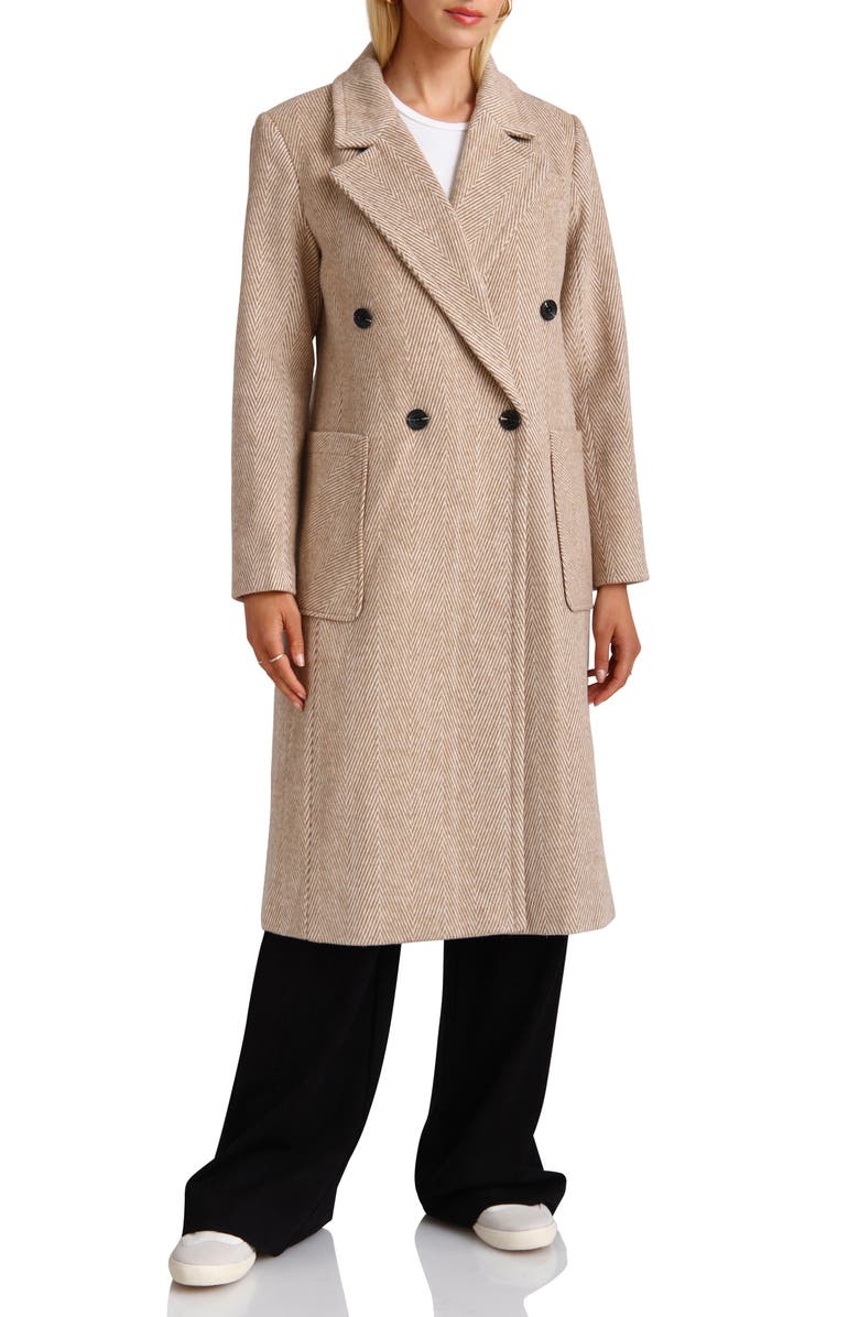 Avec Les Filles Double Breasted Herringbone Patch Pocket Coat, Alternate, color,