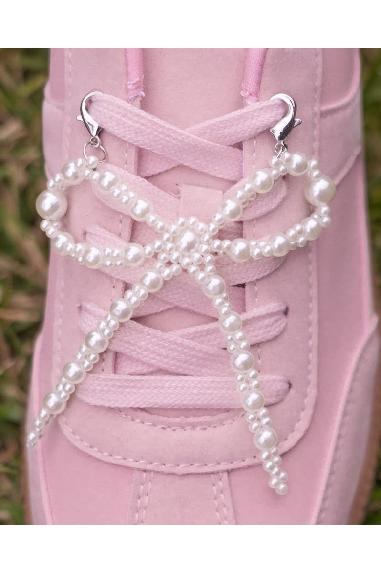 Better with a Bow White Pearl Shoe Charms - Faux Pearl-Studded Bow Shoe Charms with Lobster Clips for Sneakers, 2.75x3.3 Inch, Alternate, color, Multicolor