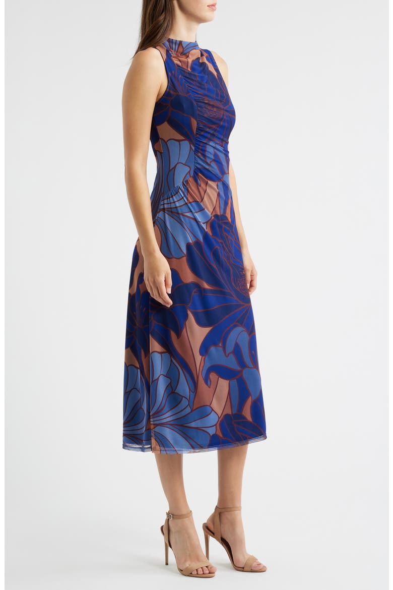 Ruched Sleeveless Mesh Midi Dress, Alternate, color, BLUE MULTI