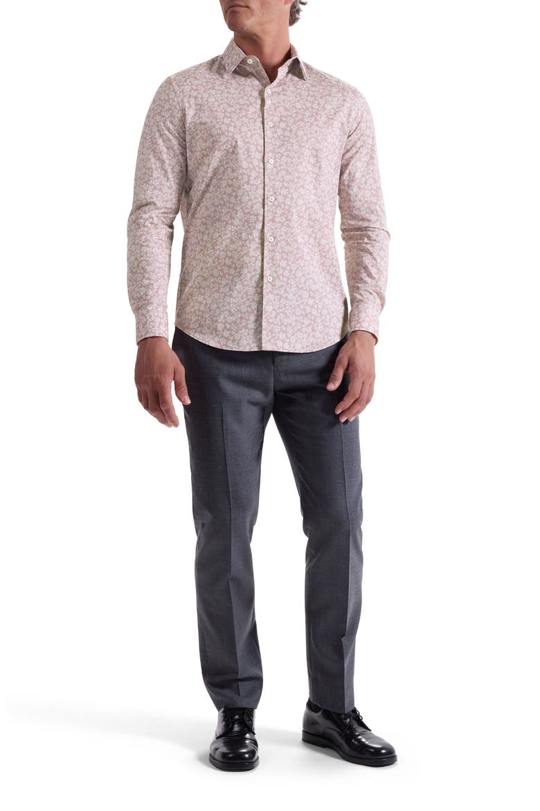 Julian Shaped Fit Floral Stretch Cotton Button-Up Shirt, Alternate, color, WOOD ROSE