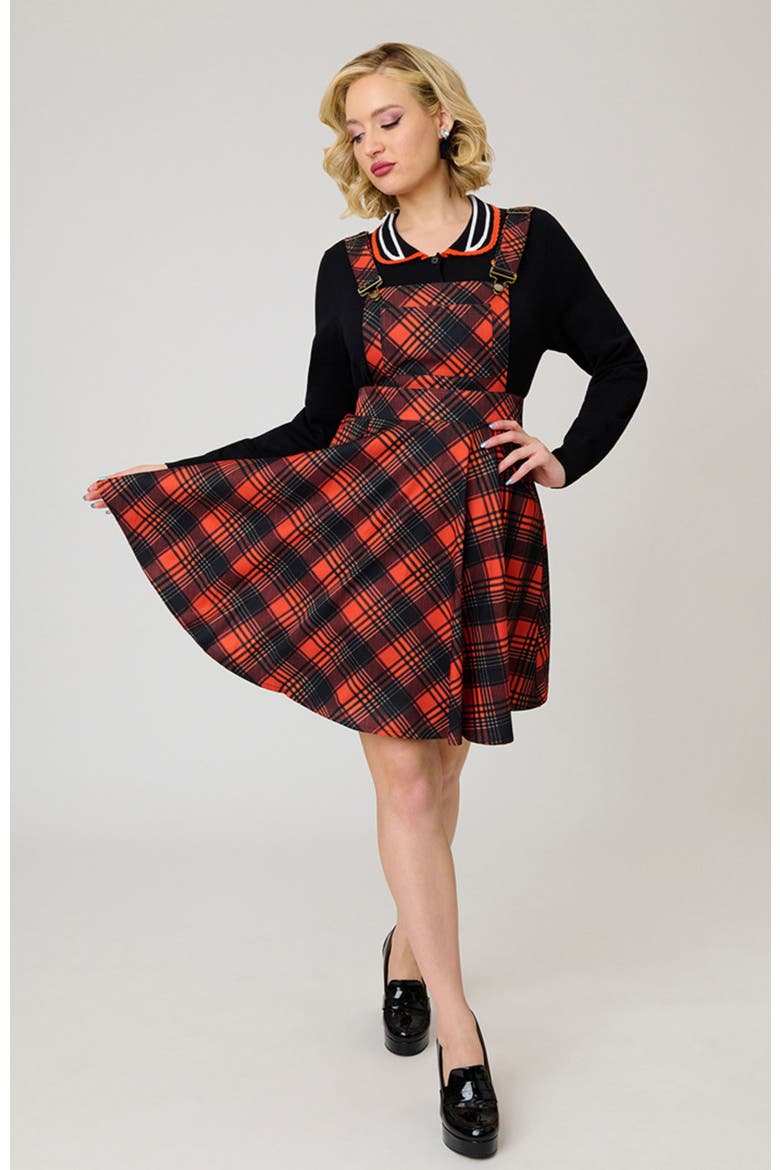 Brionne Pinafore Skirt, Main, color, Orange Plaid