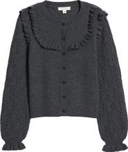 Treasure & Bond Pointelle Ruffle Wool & Cashmere Cardigan