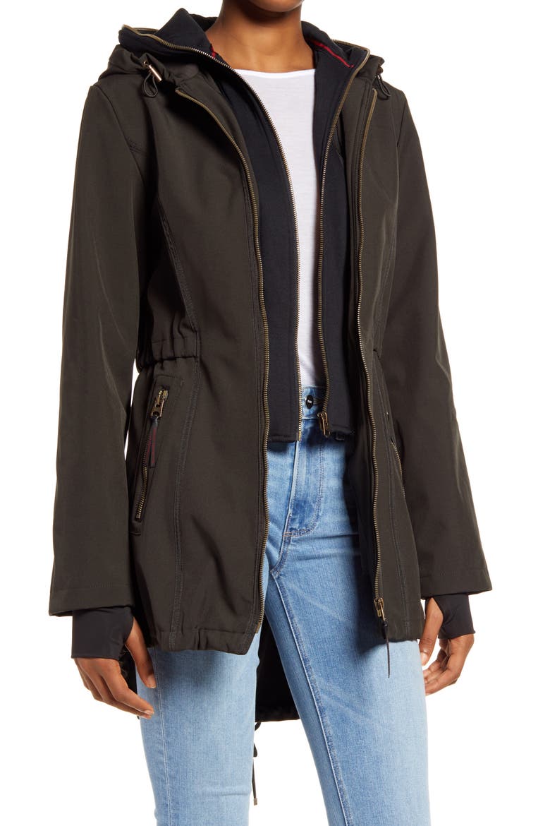 Hooded Jersey Bib Raincoat, Main, color, OLIVE
