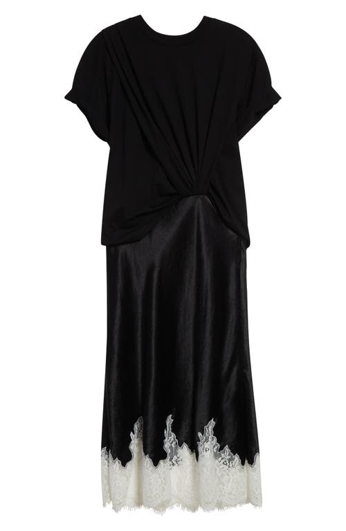3.1 Phillip Lim Draped Cotton-jersey And Lace-trimmed Satin Midi Dress In Multi