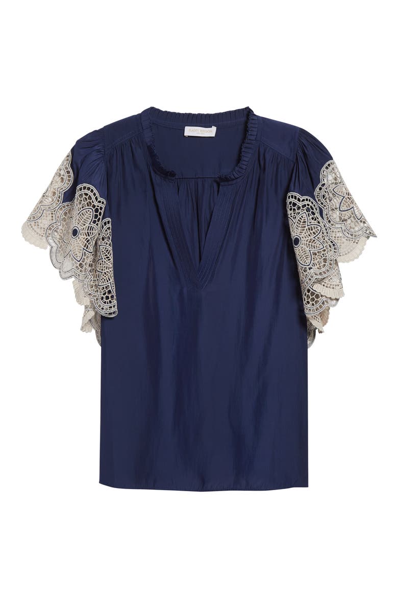 Esti Embroidered Sleeve Top, Alternate, color, SPRING NAVY