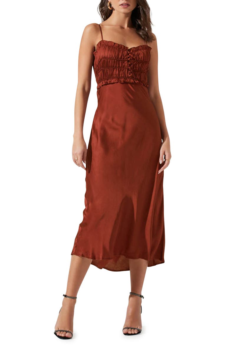 ASTR the Label Zola Shirred Satin Midi Dress, Main, color, 