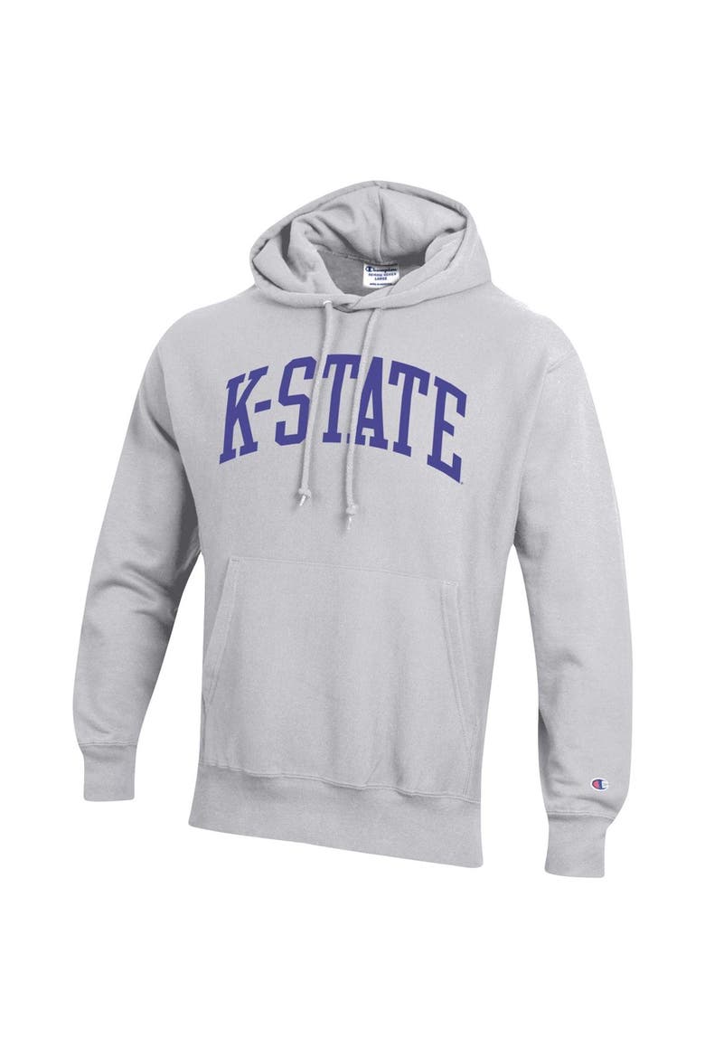 Men's Champion Heathered Gray Kansas State Wildcats Team Arch Reverse Weave Pullover Hoodie, Alternate, color, Heather Gray
