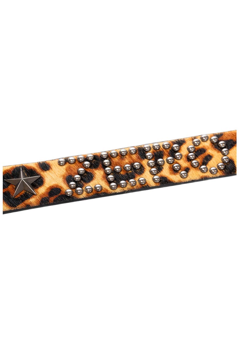 X Zero Skateboards Leopard Print Stud Genuine Calf Hair Belt, Alternate, color, LEOPARD