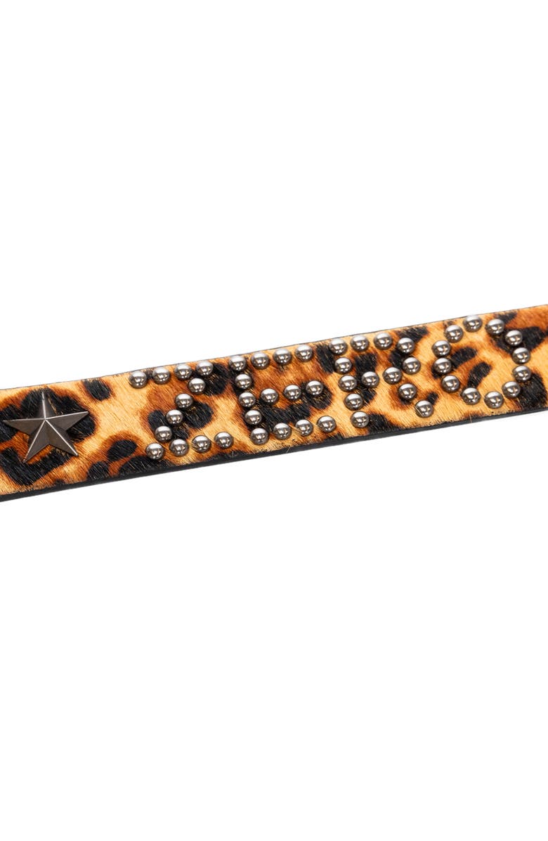 PLEASURES Leopard Print Stud Genuine Calf Hair Belt, Alternate, color, Leopard